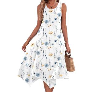 imageHOTOUCH Womens Casual Summer Dress Sleeveless Sundress Hankerchief Hem Midi Tank Dresses Beach Dress with PocketsPinkwhite