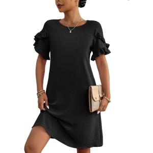 imageHOTOUCH Womens Summer Dress 2025 Short Sleeve ALine Mini Dress Casual Crew Neck Shift Dress Beach Sundress with Pockets01black