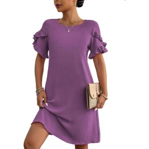 imageHOTOUCH Womens Summer Dress 2025 Short Sleeve ALine Mini Dress Casual Crew Neck Shift Dress Beach Sundress with PocketsPurple Red