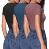 imageHOTOUCH Deep V Neck Tops for Women Sexy Low Cut Summer Ribbed Knit T Shirts Slim Fit Stretchy Basic Fashion Tee3 PackblackFuchisaBlue