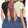 imageHOTOUCH Deep V Neck Tops for Women Sexy Low Cut Summer Ribbed Knit T Shirts Slim Fit Stretchy Basic Fashion Tee3 PackblackFuchisaGreen