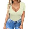 imageHOTOUCH Deep V Neck Tops for Women Sexy Low Cut Summer Ribbed Knit T Shirts Slim Fit Stretchy Basic Fashion Tee3 PackblackFuchisaGreen