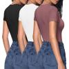 imageHOTOUCH Deep V Neck Tops for Women Sexy Low Cut Summer Ribbed Knit T Shirts Slim Fit Stretchy Basic Fashion Tee3 PackblackWhiteFuchisa