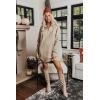 imageHOTOUCH Womens Casual Zip Up Lantern Long Sleeve Knit Sweater Dress Foldover Collar Loose Ribbed Pullover Jumper SweatersLight Khaki