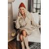imageHOTOUCH Womens Casual Zip Up Lantern Long Sleeve Knit Sweater Dress Foldover Collar Loose Ribbed Pullover Jumper SweatersLight Khaki