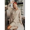 imageHOTOUCH Womens Casual Zip Up Lantern Long Sleeve Knit Sweater Dress Foldover Collar Loose Ribbed Pullover Jumper SweatersLight Khaki