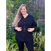 imageHOTOUCH Womens Linen Button Down Shirt Casual Long Sleeve Cotton Blouse Loose Fit Collared Work Gauze Tops with PocketBlack