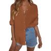 imageHOTOUCH Womens Linen Button Down Shirt Casual Long Sleeve Cotton Blouse Loose Fit Collared Work Gauze Tops with PocketBrown