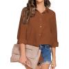imageHOTOUCH Womens Linen Button Down Shirt Casual Long Sleeve Cotton Blouse Loose Fit Collared Work Gauze Tops with PocketBrown