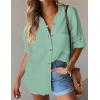 imageHOTOUCH Womens Linen Button Down Shirt Casual Long Sleeve Cotton Blouse Loose Fit Collared Work Gauze Tops with PocketGreen