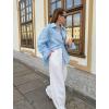 imageHOTOUCH Womens Linen Button Down Shirt Casual Long Sleeve Cotton Blouse Loose Fit Collared Work Gauze Tops with PocketLight Blue