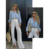 imageHOTOUCH Womens Linen Button Down Shirt Casual Long Sleeve Cotton Blouse Loose Fit Collared Work Gauze Tops with PocketLight Blue