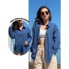 imageHOTOUCH Womens Linen Button Down Shirt Casual Long Sleeve Cotton Blouse Loose Fit Collared Work Gauze Tops with PocketNavy
