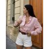 imageHOTOUCH Womens Linen Button Down Shirt Casual Long Sleeve Cotton Blouse Loose Fit Collared Work Gauze Tops with PocketPink