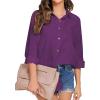 imageHOTOUCH Womens Linen Button Down Shirt Casual Long Sleeve Cotton Blouse Loose Fit Collared Work Gauze Tops with PocketPurple