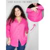 imageHOTOUCH Womens Linen Button Down Shirt Casual Long Sleeve Cotton Blouse Loose Fit Collared Work Gauze Tops with PocketRose Red