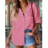 imageHOTOUCH Womens Linen Button Down Shirt Casual Long Sleeve Cotton Blouse Loose Fit Collared Work Gauze Tops with PocketWatermelon Pink