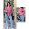 imageHOTOUCH Womens Linen Button Down Shirt Casual Long Sleeve Cotton Blouse Loose Fit Collared Work Gauze Tops with PocketWatermelon Pink
