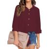 imageHOTOUCH Womens Linen Button Down Shirt Casual Long Sleeve Cotton Blouse Loose Fit Collared Work Gauze Tops with PocketWine Red