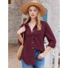 imageHOTOUCH Womens Linen Button Down Shirt Casual Long Sleeve Cotton Blouse Loose Fit Collared Work Gauze Tops with PocketWine Red