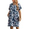 imageHOTOUCH Womens Summer Shirt Dress Short Sleeve Floral Shift Dresses Casual Loose Flowy Beach Sundress with PocketsA01blue Leaf Print