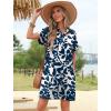 imageHOTOUCH Womens Summer Shirt Dress Short Sleeve Floral Shift Dresses Casual Loose Flowy Beach Sundress with PocketsA01blue Leaf Print
