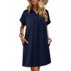 imageHOTOUCH Womens Summer Shirt Dress Short Sleeve Floral Shift Dresses Casual Loose Flowy Beach Sundress with PocketsA05navy Blue