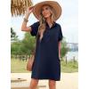 imageHOTOUCH Womens Summer Shirt Dress Short Sleeve Floral Shift Dresses Casual Loose Flowy Beach Sundress with PocketsA05navy Blue