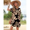 imageHOTOUCH Womens Summer Shirt Dress Short Sleeve Floral Shift Dresses Casual Loose Flowy Beach Sundress with PocketsBlack Khaki Leaves