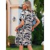 imageHOTOUCH Womens Summer Shirt Dress Short Sleeve Floral Shift Dresses Casual Loose Flowy Beach Sundress with PocketsBlue Leaf Print