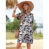 imageHOTOUCH Womens Summer Shirt Dress Short Sleeve Floral Shift Dresses Casual Loose Flowy Beach Sundress with PocketsBlue Leaf Print
