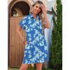 imageHOTOUCH Womens Summer Shirt Dress Short Sleeve Floral Shift Dresses Casual Loose Flowy Beach Sundress with PocketsBlue Leaves