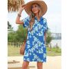 imageHOTOUCH Womens Summer Shirt Dress Short Sleeve Floral Shift Dresses Casual Loose Flowy Beach Sundress with PocketsBlue Leaves