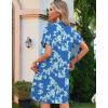 imageHOTOUCH Womens Summer Shirt Dress Short Sleeve Floral Shift Dresses Casual Loose Flowy Beach Sundress with PocketsBlue Leaves