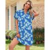 imageHOTOUCH Womens Summer Shirt Dress Short Sleeve Floral Shift Dresses Casual Loose Flowy Beach Sundress with PocketsBlue Leaves