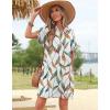 imageHOTOUCH Womens Summer Shirt Dress Short Sleeve Floral Shift Dresses Casual Loose Flowy Beach Sundress with PocketsColorful Leaves