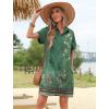 imageHOTOUCH Womens Summer Shirt Dress Short Sleeve Floral Shift Dresses Casual Loose Flowy Beach Sundress with PocketsGreen Print