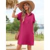 imageHOTOUCH Womens Summer Shirt Dress Short Sleeve Floral Shift Dresses Casual Loose Flowy Beach Sundress with PocketsHot Pink
