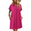 imageHOTOUCH Womens Summer Shirt Dress Short Sleeve Floral Shift Dresses Casual Loose Flowy Beach Sundress with PocketsHot Pink