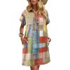 imageHOTOUCH Womens Summer Shirt Dress Short Sleeve Floral Shift Dresses Casual Loose Flowy Beach Sundress with PocketsPatchwork Print