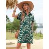 imageHOTOUCH Womens Summer Shirt Dress Short Sleeve Floral Shift Dresses Casual Loose Flowy Beach Sundress with PocketsPink Leaf Print