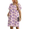 imageHOTOUCH Womens Summer Shirt Dress Short Sleeve Floral Shift Dresses Casual Loose Flowy Beach Sundress with PocketsPurple Floral