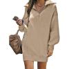 imageHOTOUCH Womens Casual Zip Up Lantern Long Sleeve Knit Sweater Dress Foldover Collar Loose Ribbed Pullover Jumper SweatersLight Khaki