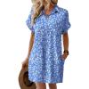 imageHOTOUCH Womens Summer Shirt Dress Short Sleeve Floral Shift Dresses Casual Loose Flowy Beach Sundress with PocketsWhite Flower Print