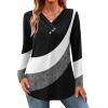 imageHOTOUCH Womens Fall Tunics Long Sleeve Tops Cross V Neck Shirts Loose Casual Blouses with Decor ButtonBlack Colorblock