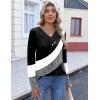 imageHOTOUCH Womens Fall Tunics Long Sleeve Tops Cross V Neck Shirts Loose Casual Blouses with Decor ButtonBlack Colorblock