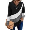 imageHOTOUCH Womens Fall Tunics Long Sleeve Tops Cross V Neck Shirts Loose Casual Blouses with Decor ButtonBlack Colorblock