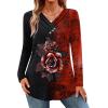 imageHOTOUCH Womens Fall Tunics Long Sleeve Tops Cross V Neck Shirts Loose Casual Blouses with Decor ButtonBlack Red Floral