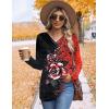 imageHOTOUCH Womens Fall Tunics Long Sleeve Tops Cross V Neck Shirts Loose Casual Blouses with Decor ButtonBlack Red Floral