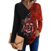 imageHOTOUCH Womens Fall Tunics Long Sleeve Tops Cross V Neck Shirts Loose Casual Blouses with Decor ButtonBlack Red Floral
